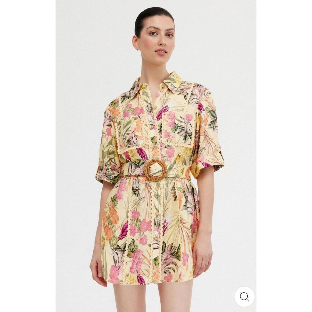 Significant Other Lark Mini‎ Dress Womens Honey Botanical Yellow Floral Size 4